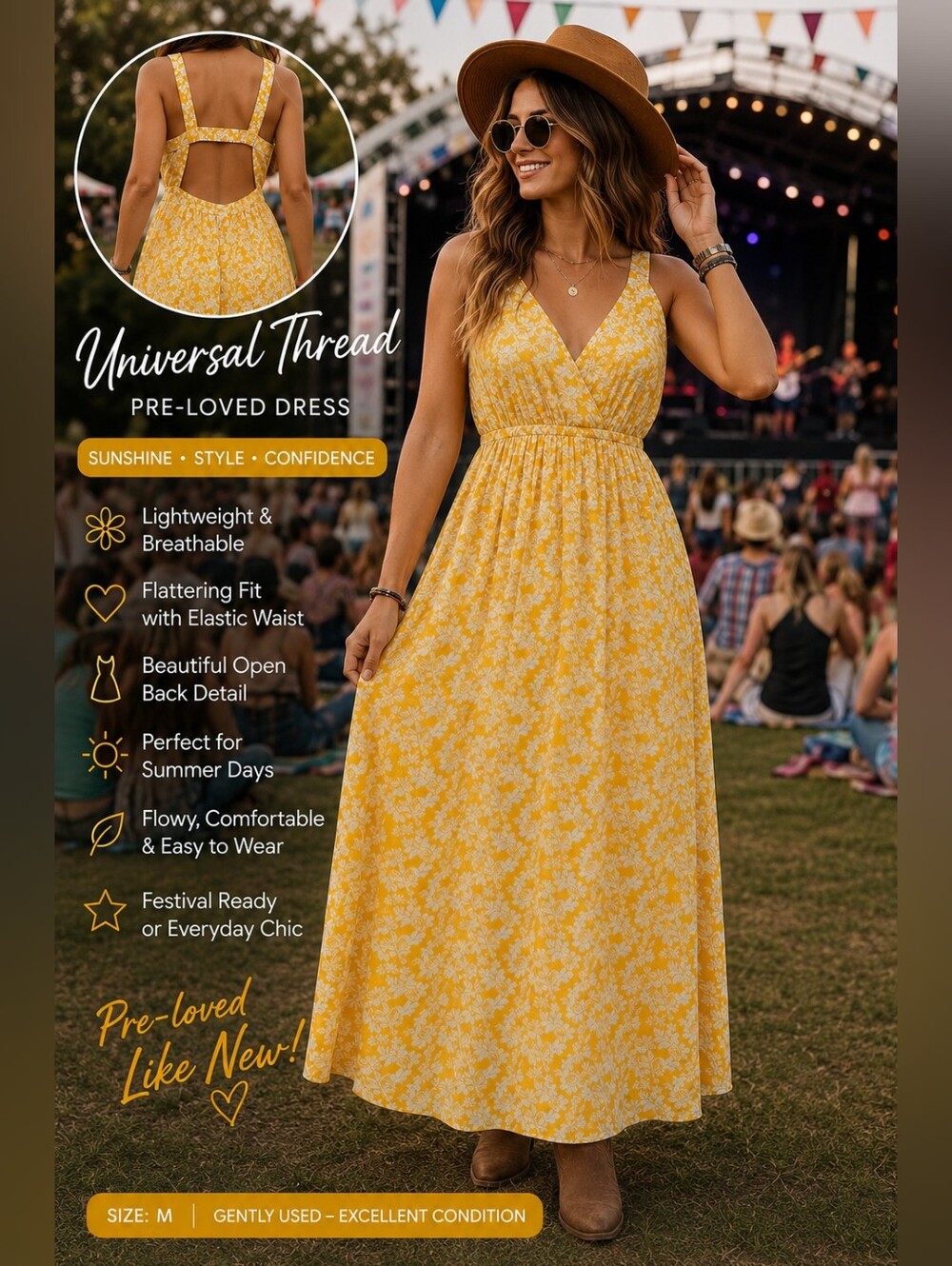 ☀️ Universal Thread Yellow Floral Maxi Dress | Cottagecore Boho Summer Dress ☀️